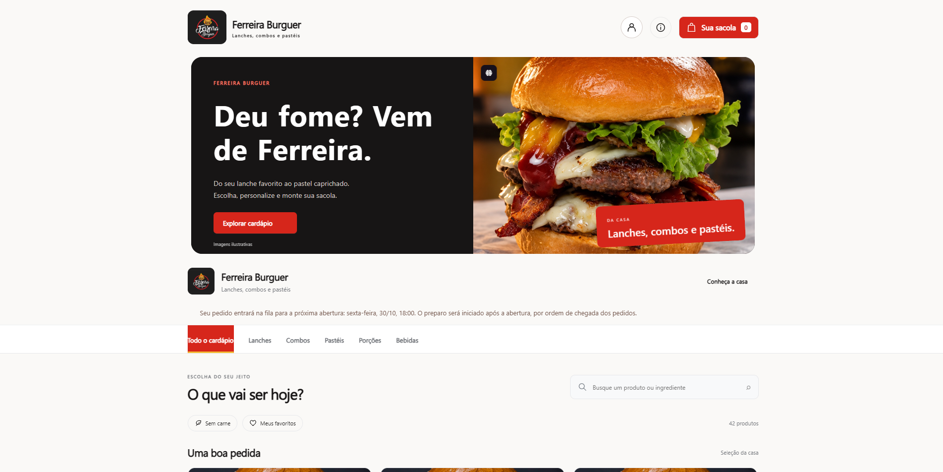 Cardápio digital do Ferreira Burguer